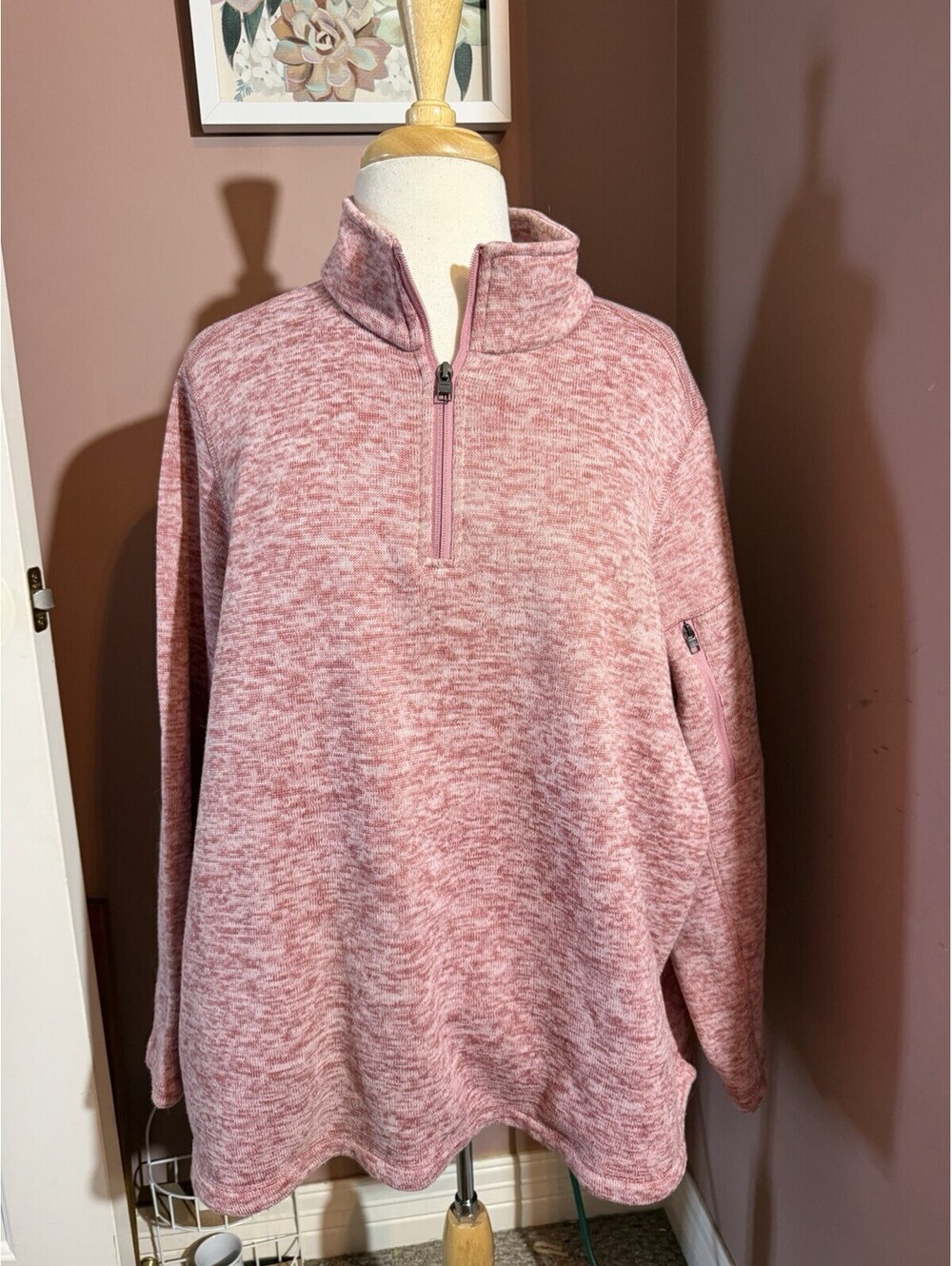 Lands End 1/4 Zip Fleece Pullover Womens 3X Heathered Pink